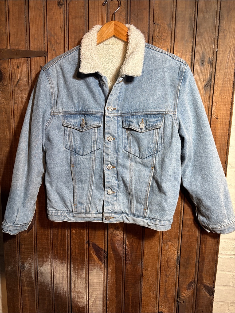 John Galt Brandy Melville Light Blue Sherpa-Lined Denim Jacket